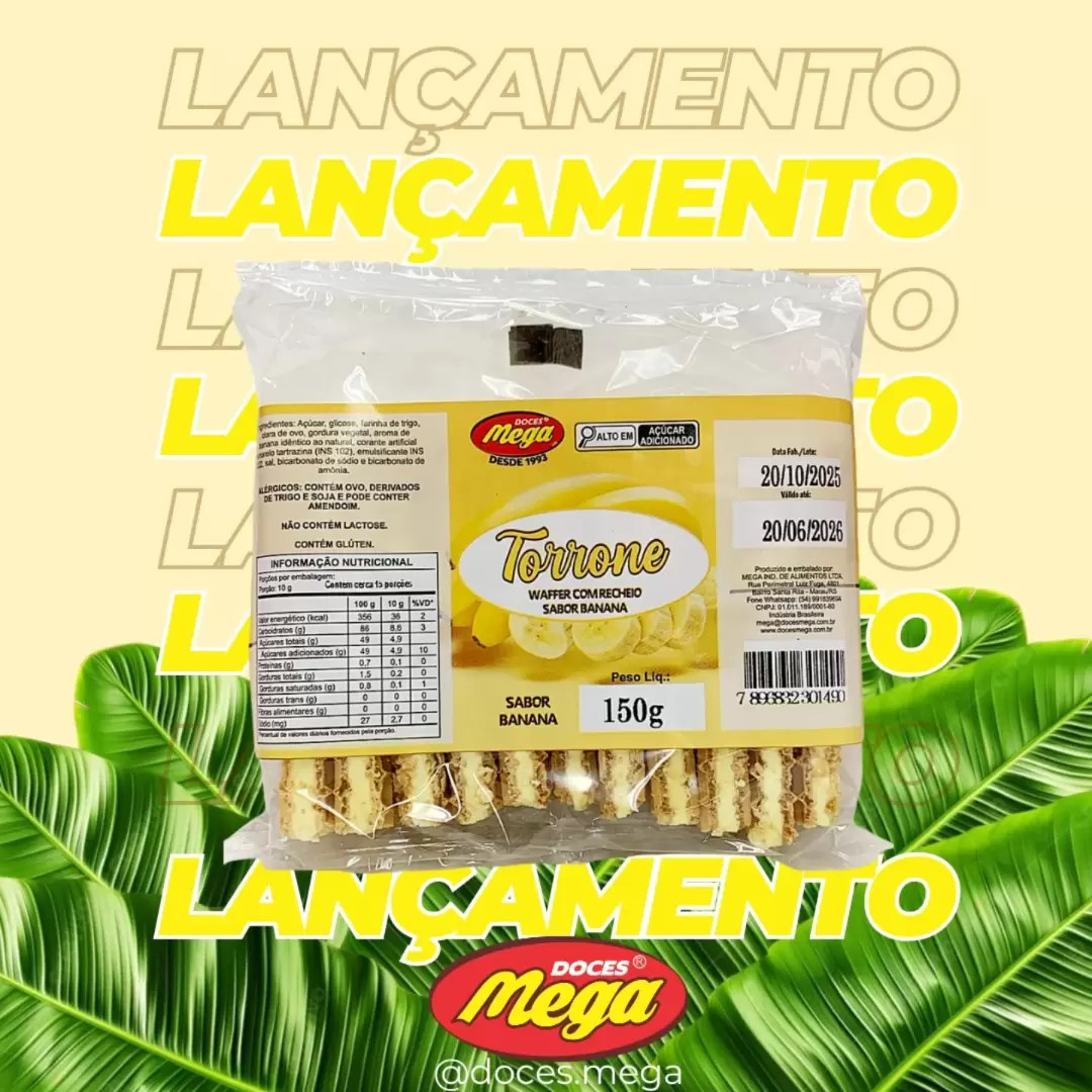 Torrone waffer com recheio sabor Banana 20x150g